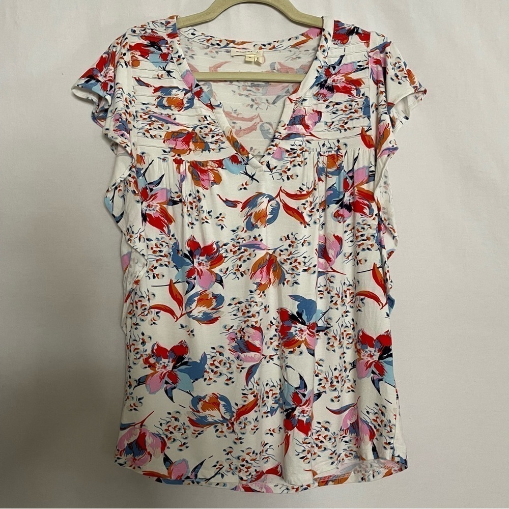 Anthropologie Meadow Rue Floral Print Ridge Yoke Flutter Sleeve Blouse - Picture 6 of 15